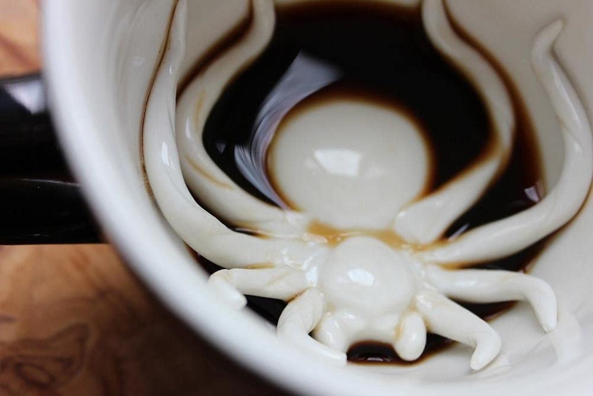 SPIDER Ceramic Cup (11 Ounce, Black Exterior) - Creepy Cups - Hidden 3D Critter inside Mug Emerges as You Drink - The Toy Base