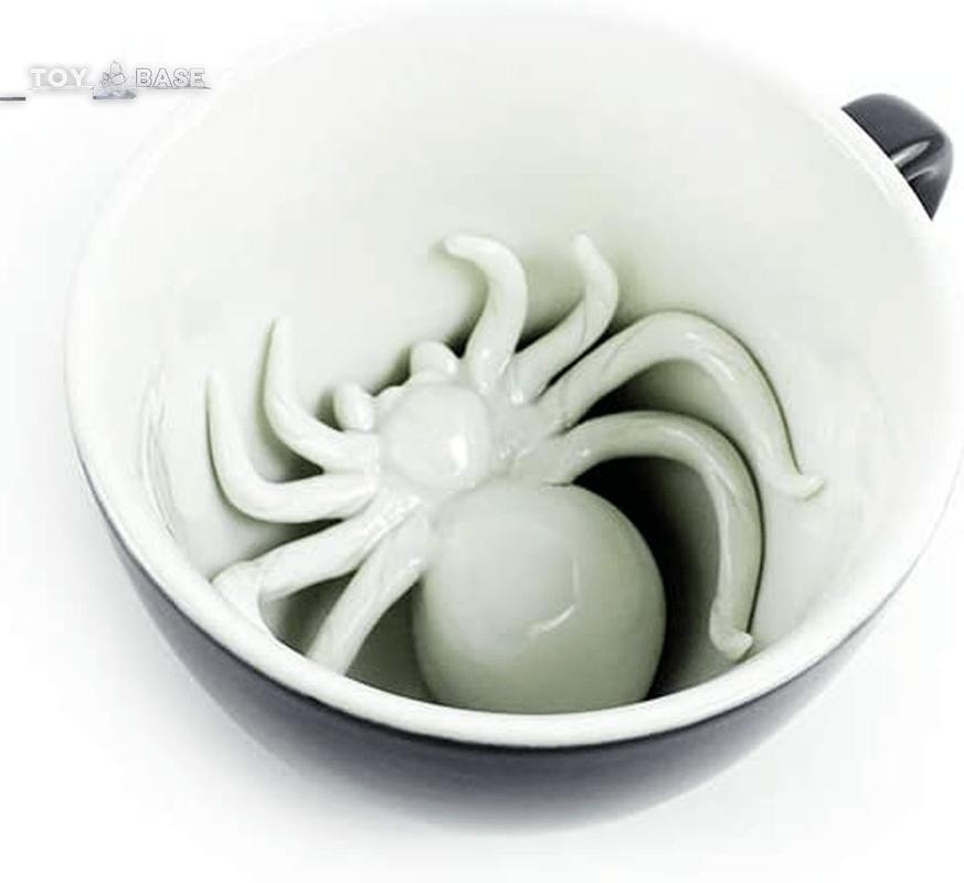 SPIDER Ceramic Cup (11 Ounce, Black Exterior) - Creepy Cups - Hidden 3D Critter inside Mug Emerges as You Drink - The Toy Base