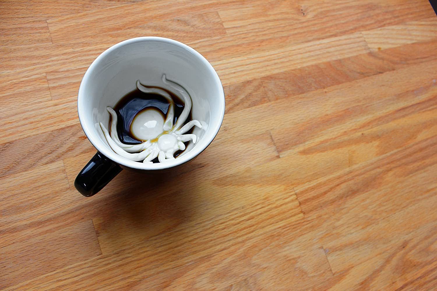 SPIDER Ceramic Cup (11 Ounce, Black Exterior) - Creepy Cups - Hidden 3D Critter inside Mug Emerges as You Drink - The Toy Base