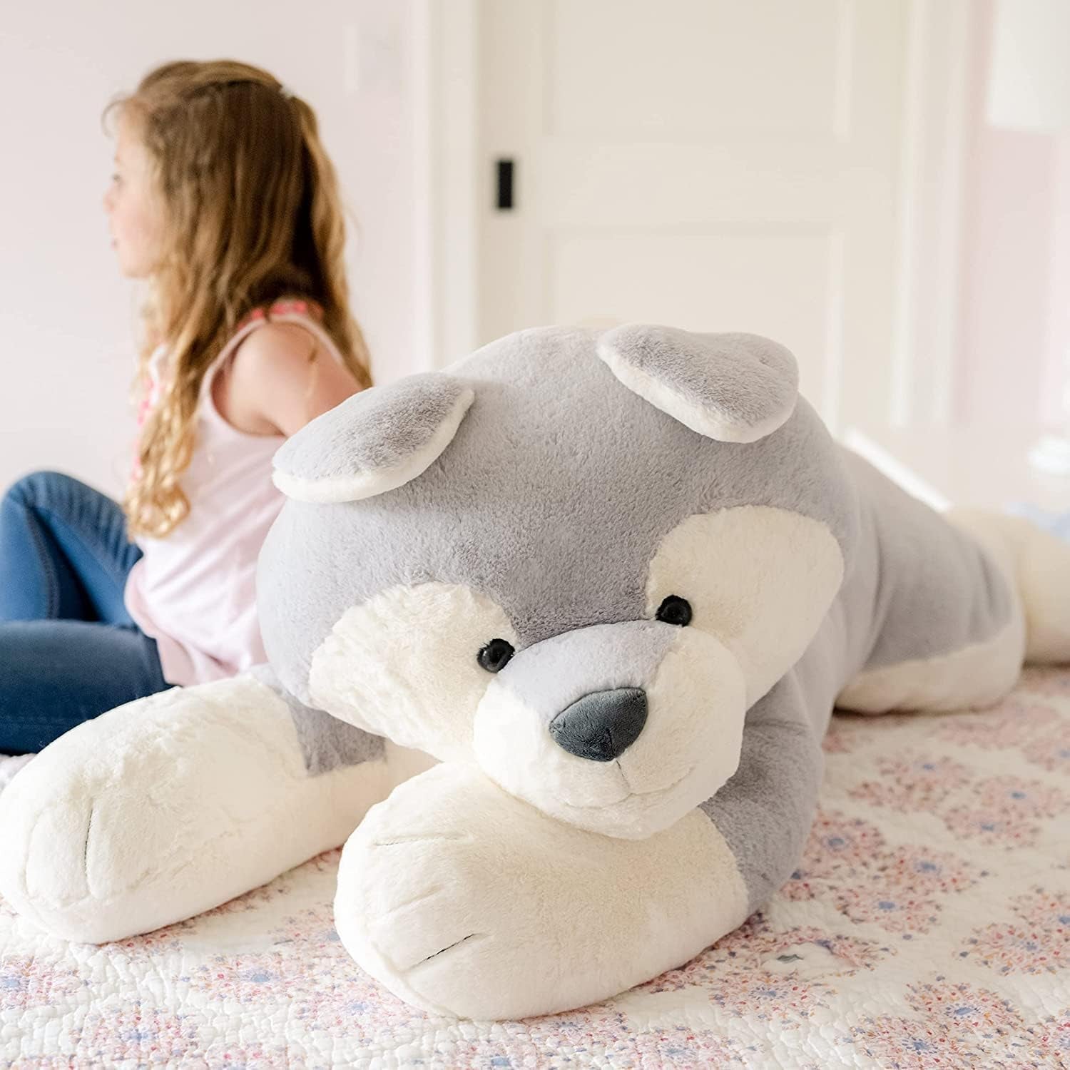 Sqoosh2Poof Giant, Cuddly, Ultra Soft Plush Stuffed Animal with Bonus Interactive Surprise - 44" Husky - I Love 💕