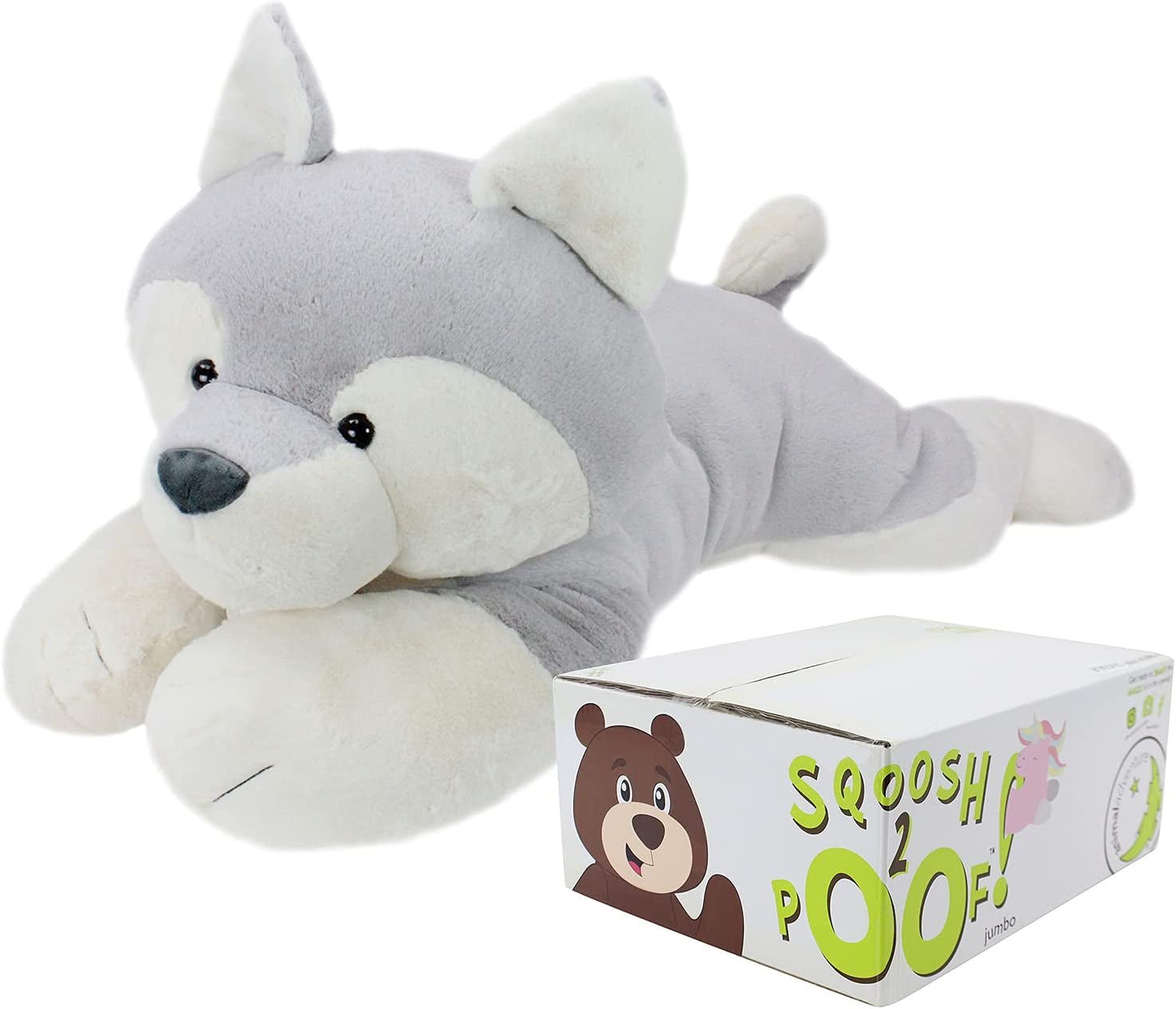 Sqoosh2Poof Giant, Cuddly, Ultra Soft Plush Stuffed Animal with Bonus Interactive Surprise - 44" Husky - I Love 💕