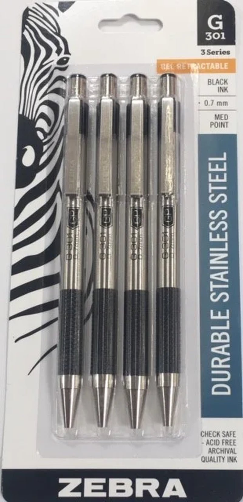 Stainless Steel Retractable Gel Pen, 0.7Mm, Black Ink, 4-Pack - The Toy Base