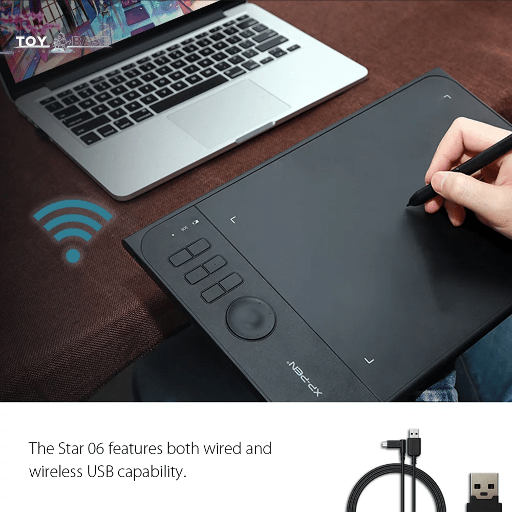 Star 06 - Wireless Drawing Graphic Tablet - 14 X 8.7 Inch Compatible with Windows & Mac - The Toy Base