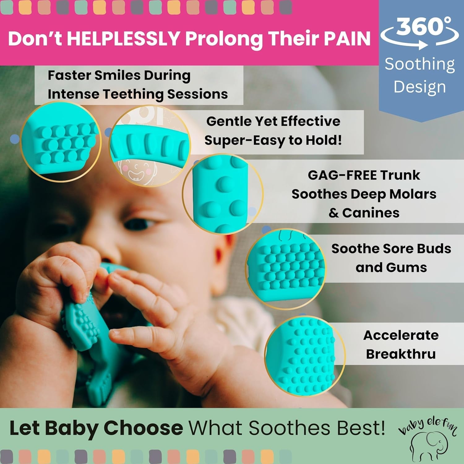 Teething Toys for Babies Age 0 to 12 Months - 5X Pain Relief Smart Teether - Zero Developmental Delay Silicone Baby Teething Toy Ring - Cute Infant Shower/Easter Gift Chew Toy for Babies - The Toy Base