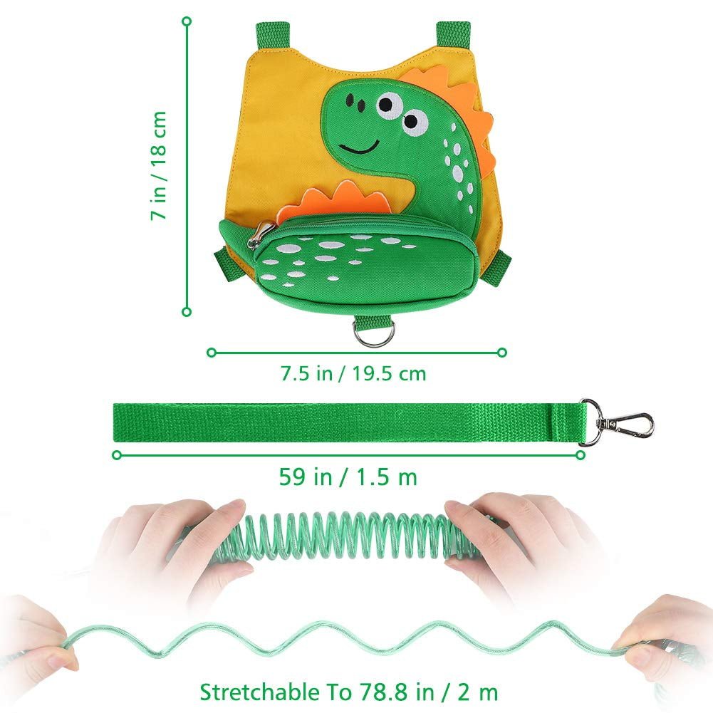 Toddler Harness Leash with anti Lost Wrist Link - Cute Dinosaur Kids Harnesses with Wristband Bracelet Leashes Strap Tether for Baby Boys Walking (Yellow) - I Love 💕