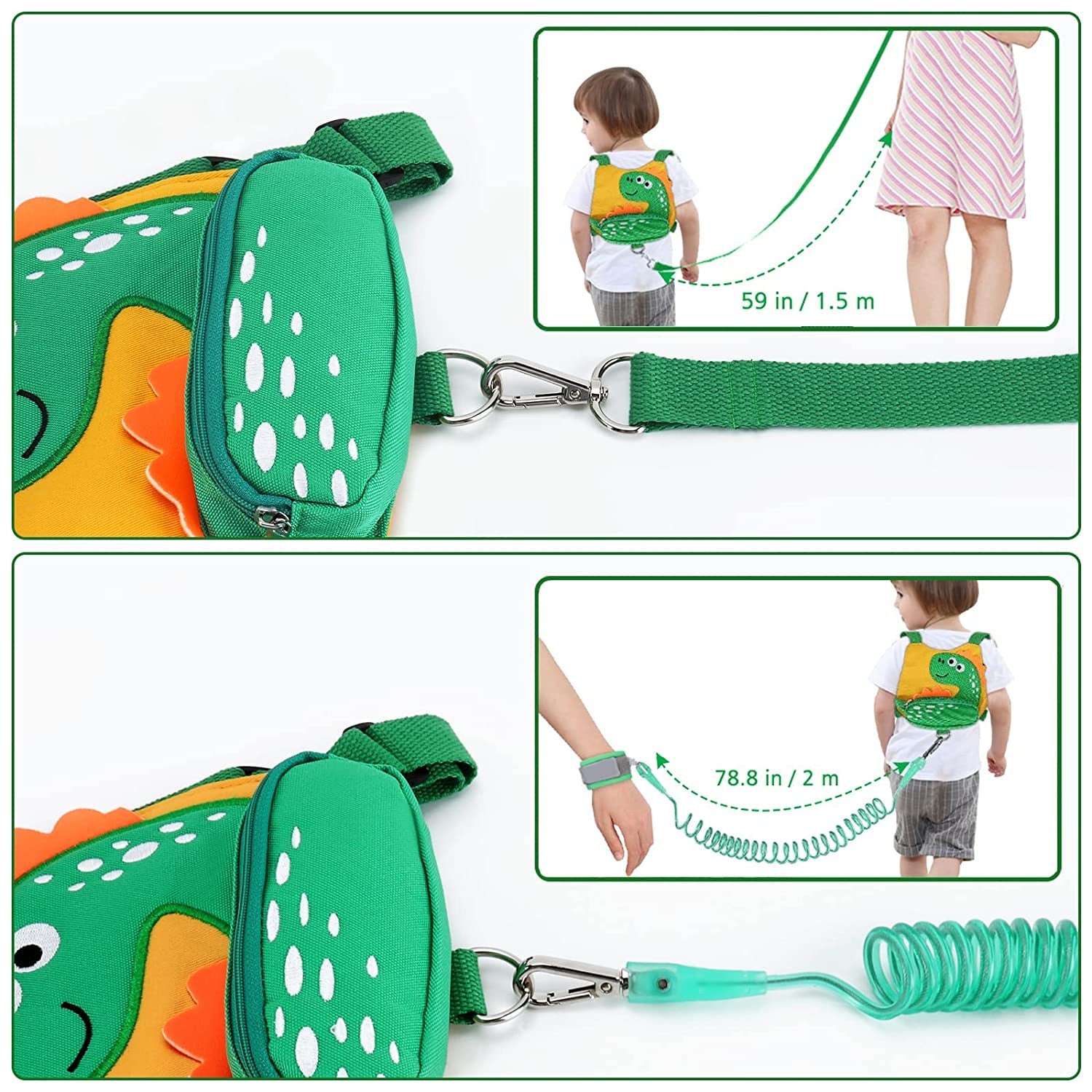 Toddler Harness Leash with anti Lost Wrist Link - Cute Dinosaur Kids Harnesses with Wristband Bracelet Leashes Strap Tether for Baby Boys Walking (Yellow) - I Love 💕