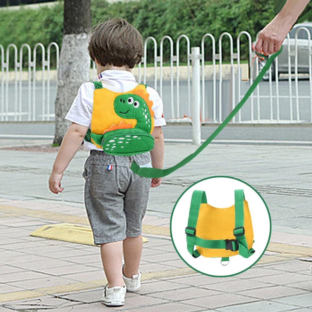 Toddler Harness Leash with anti Lost Wrist Link - Cute Dinosaur Kids Harnesses with Wristband Bracelet Leashes Strap Tether for Baby Boys Walking (Yellow) - I Love 💕