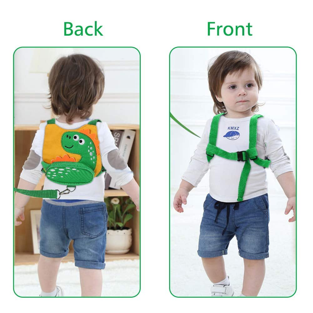 Toddler Harness Leash with anti Lost Wrist Link - Cute Dinosaur Kids Harnesses with Wristband Bracelet Leashes Strap Tether for Baby Boys Walking (Yellow) - I Love 💕