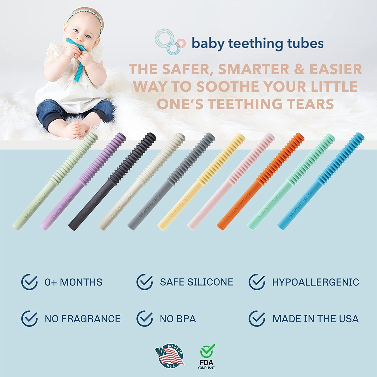 Toddler Silicone Teether - 7 Inches, Ivory - Baby Must Haves for Teething Relief - Food Safe & Easy to Clean - The Toy Base