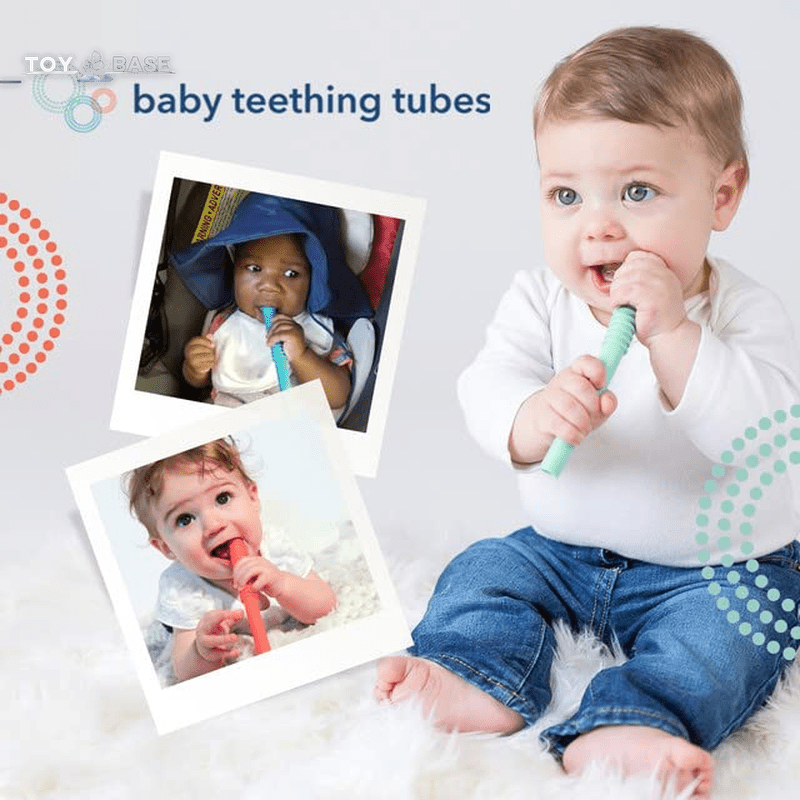 Toddler Silicone Teether - 7 Inches, Ivory - Baby Must Haves for Teething Relief - Food Safe & Easy to Clean - The Toy Base