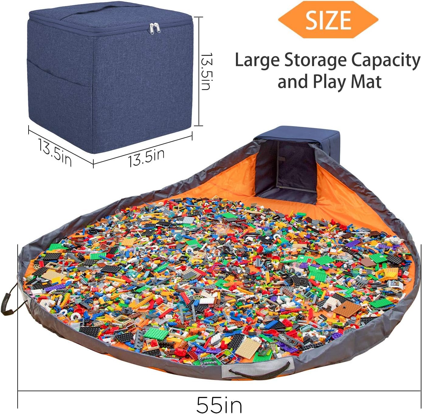 Toy Storage Basket and Play Mat - Extra Large - 13.5'' Cubic - The Toy Base