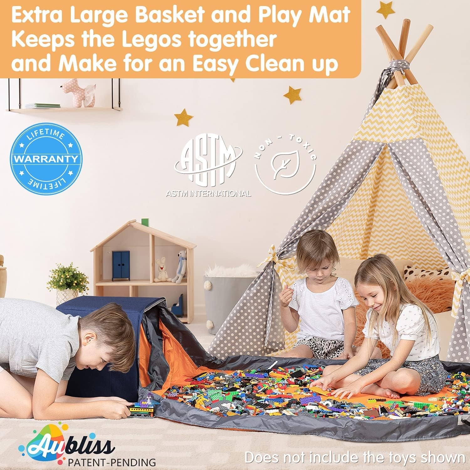 Toy Storage Basket and Play Mat - Extra Large - 13.5'' Cubic - The Toy Base