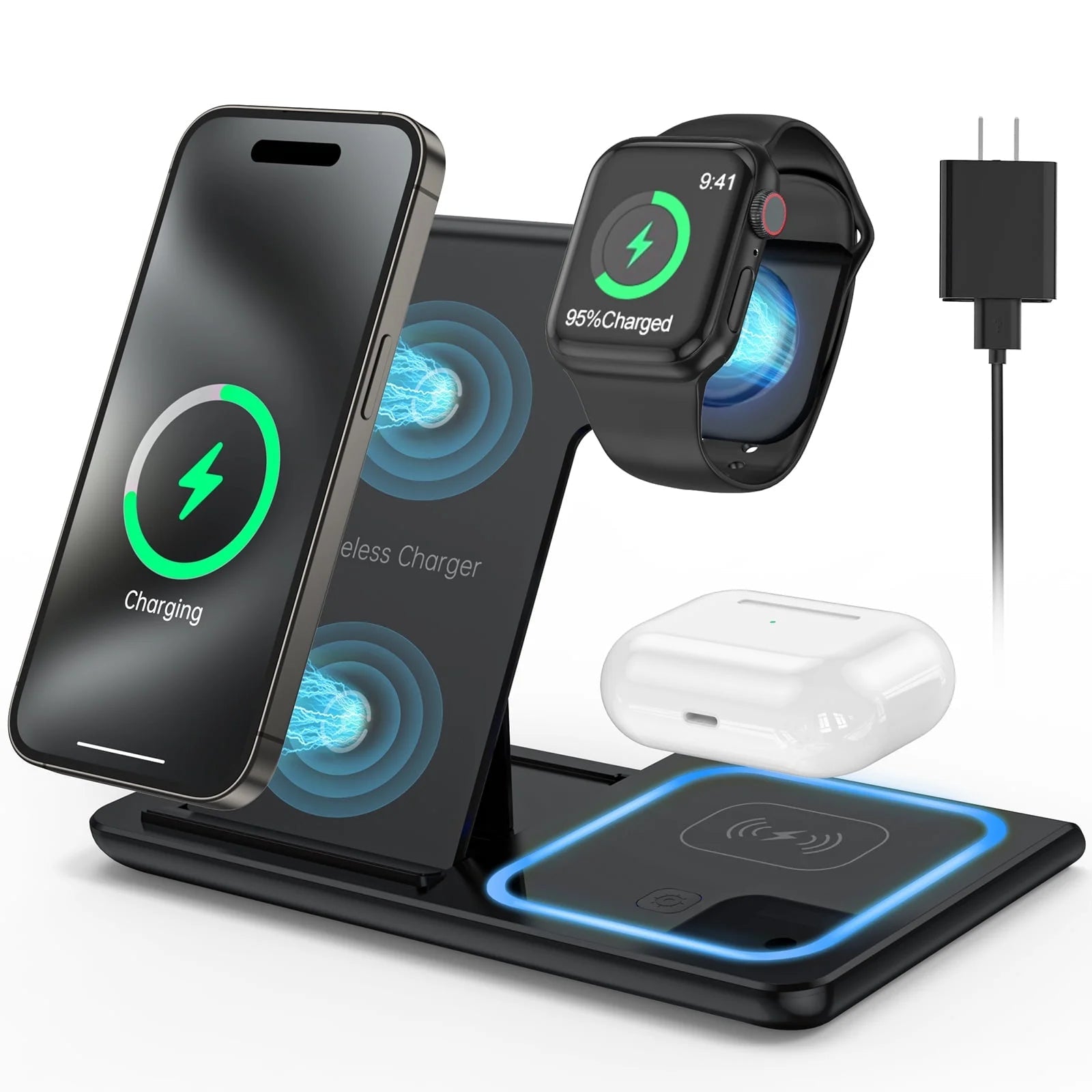 Transcend A2 - 3 in 1 Wireless Charger - 18W Fast Charging Station - I Love 💕