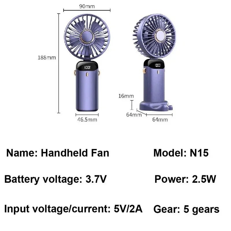 Ultra Breeze Mini Fan - Foldable - 5 Speed - Rechargeable - with Phone Stand - Ice department (2025) - I Love 💕