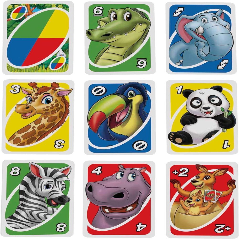 UNO - Jungle Junior Edition -Card Game for Kids with Simple Rules & Animal Matching for 2-4 Players - The Toy Base