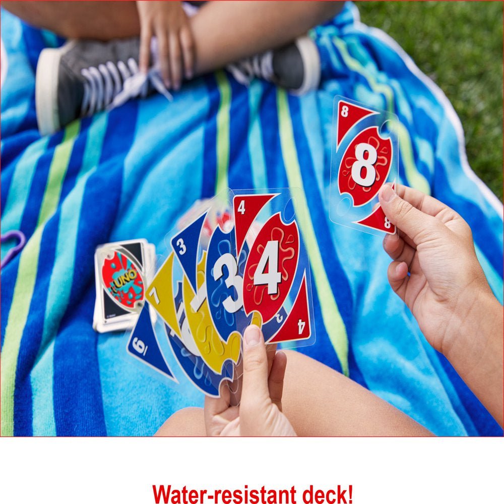 UNO - Splash, for Outdoor Camping - Travel and Family Night - Water-Resistent Cards - The Toy Base