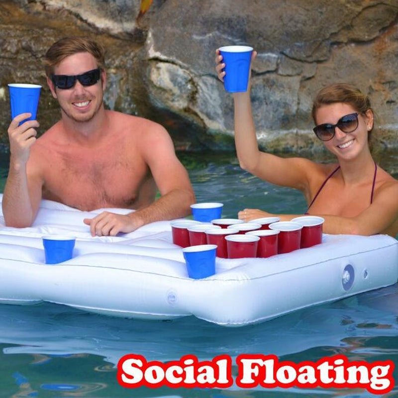 Water Party Air Mattress Ice Bucket Cooler Cup Holder Inflatable Beer Pong Table Pool Float - I Love 💕