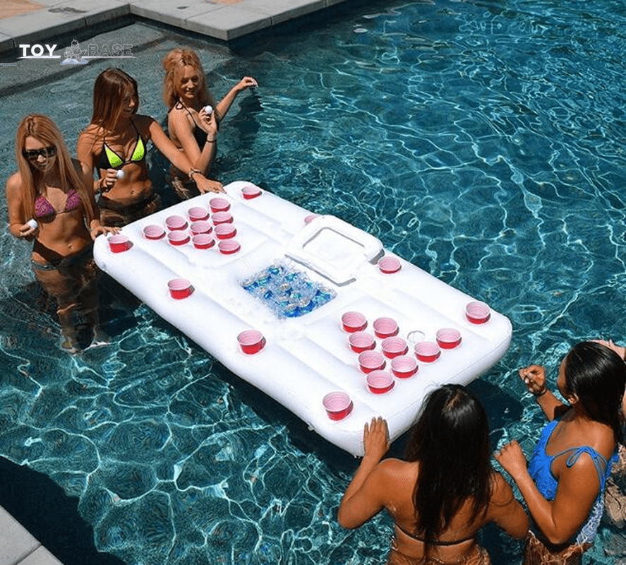 Water Party Air Mattress Ice Bucket Cooler Cup Holder Inflatable Beer Pong Table Pool Float - I Love 💕