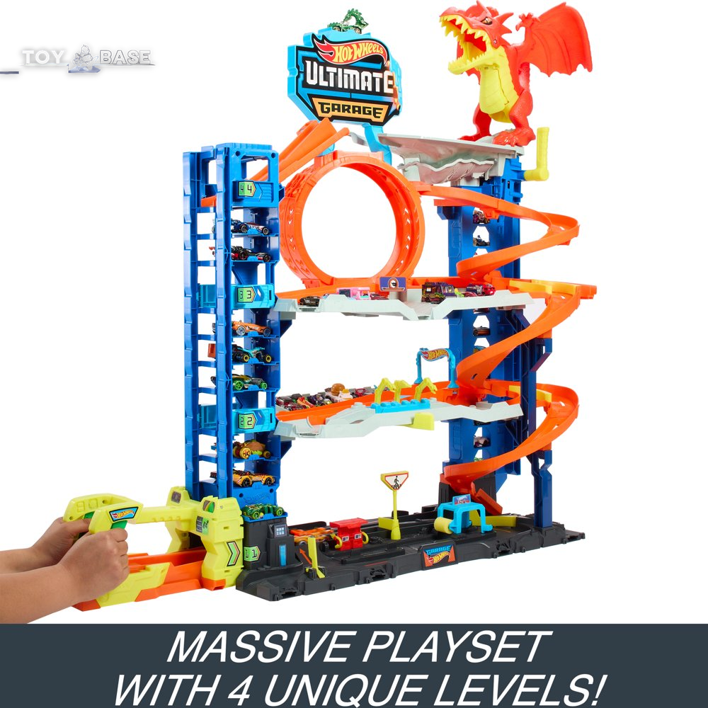 Hot Wheels City Ultimate Garage Playset (with 2 Die-Cast Cars, Storage for 50+ Cars)