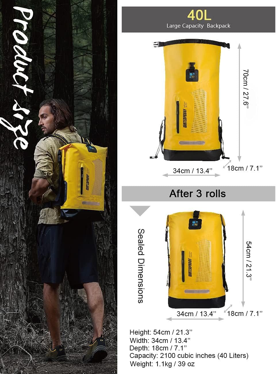 Waterproof Backpack Dry Bag 20L/30L/40L, Floating Dry Backpack Waterproof for Men, Dry Sack Waterproof Bag for Backpacking Kayak - The Toy Base