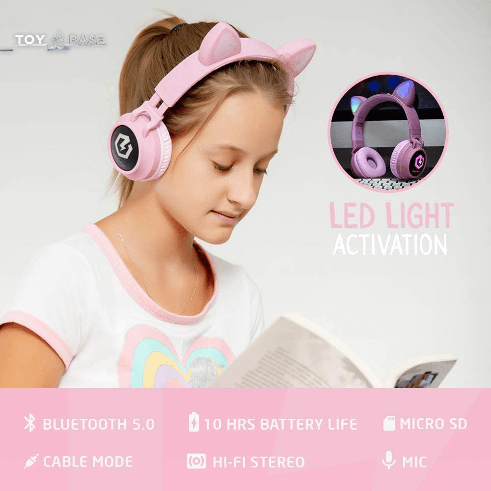 Wireless Bluetooth Headphones for Kids, Kid Headphone Over-Ear with LED Lights, Foldable Headphones with Microphone,Volume Limited, Wireless and Wired Headphone for Phones,Tablets,Pc,Laptop - The Toy Base