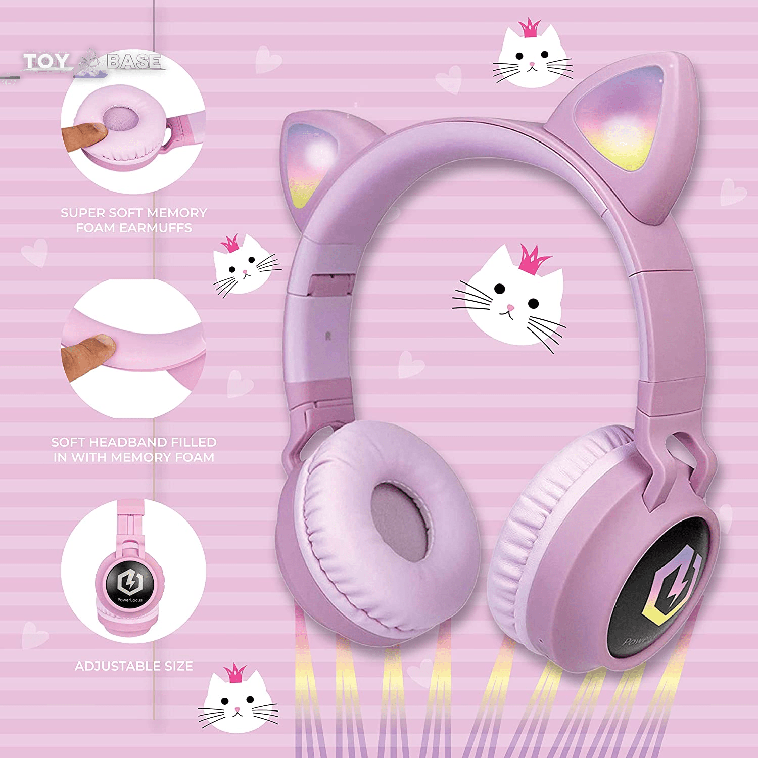 Wireless Bluetooth Headphones for Kids, Kid Headphone Over-Ear with LED Lights, Foldable Headphones with Microphone,Volume Limited, Wireless and Wired Headphone for Phones,Tablets,Pc,Laptop - The Toy Base