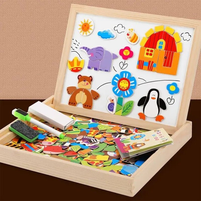 Wooden Multifunction Animal Puzzle - Writing Magnetic Drawing Board - The Toy Base