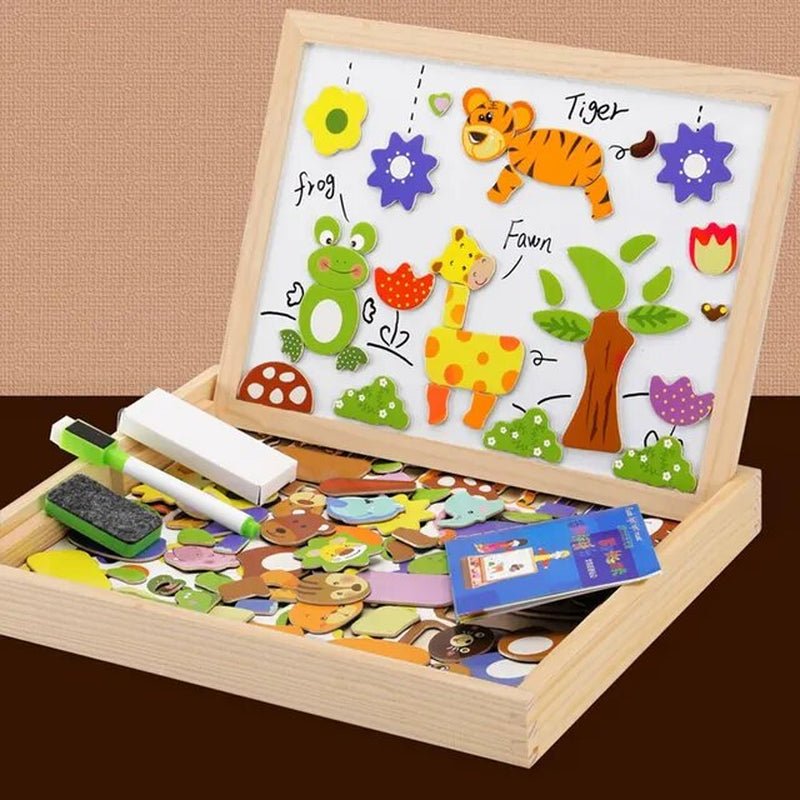 Wooden Multifunction Animal Puzzle - Writing Magnetic Drawing Board - The Toy Base