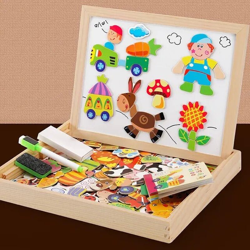 Wooden Multifunction Animal Puzzle - Writing Magnetic Drawing Board - The Toy Base