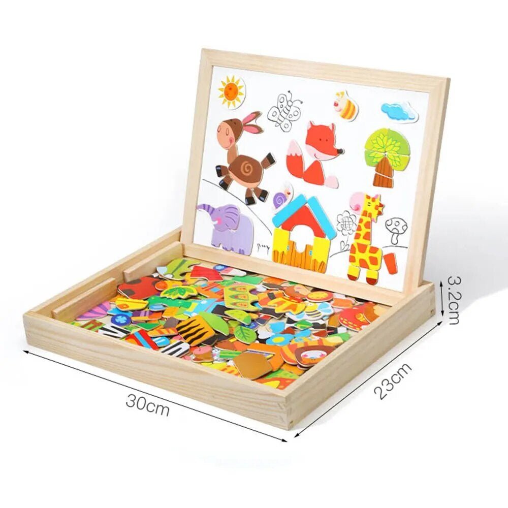 Wooden Multifunction Animal Puzzle - Writing Magnetic Drawing Board - The Toy Base