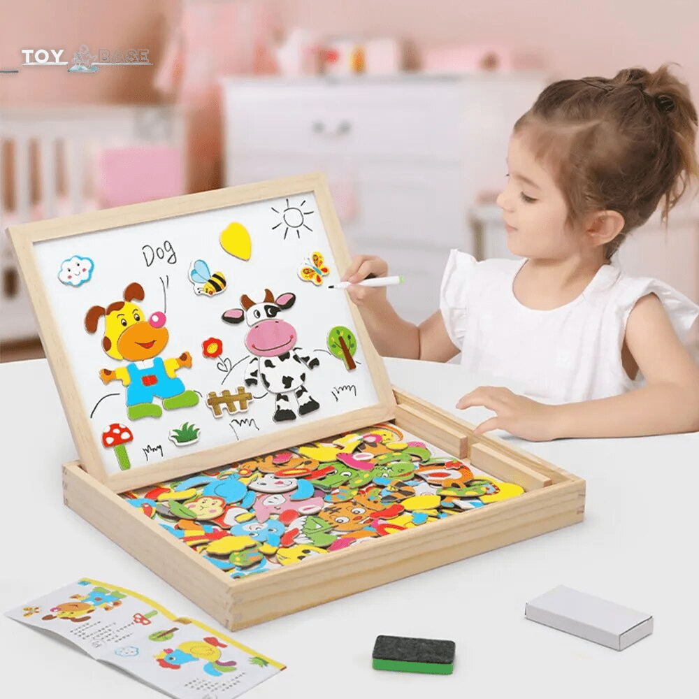 Wooden Multifunction Animal Puzzle - Writing Magnetic Drawing Board - The Toy Base