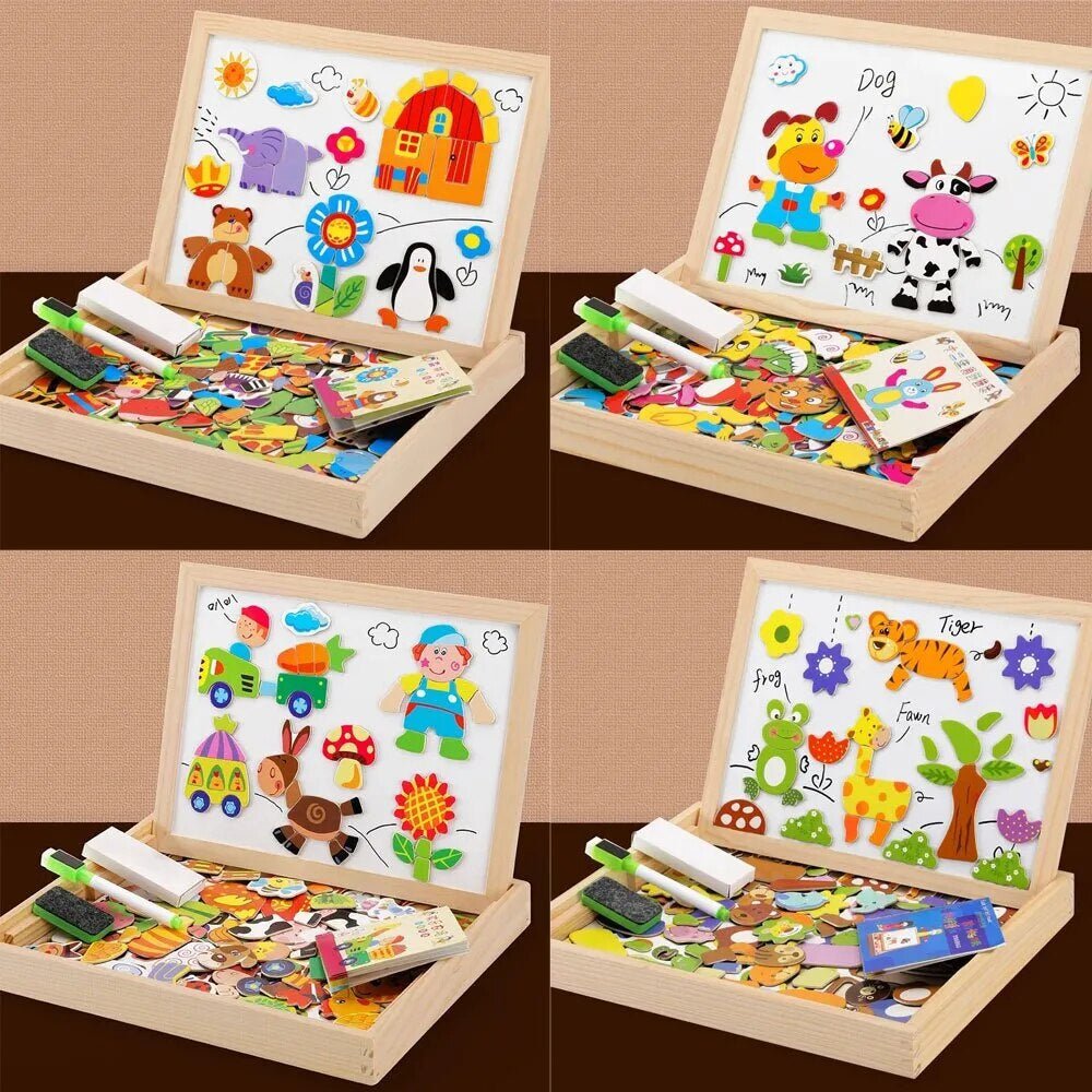 Wooden Multifunction Animal Puzzle - Writing Magnetic Drawing Board - The Toy Base