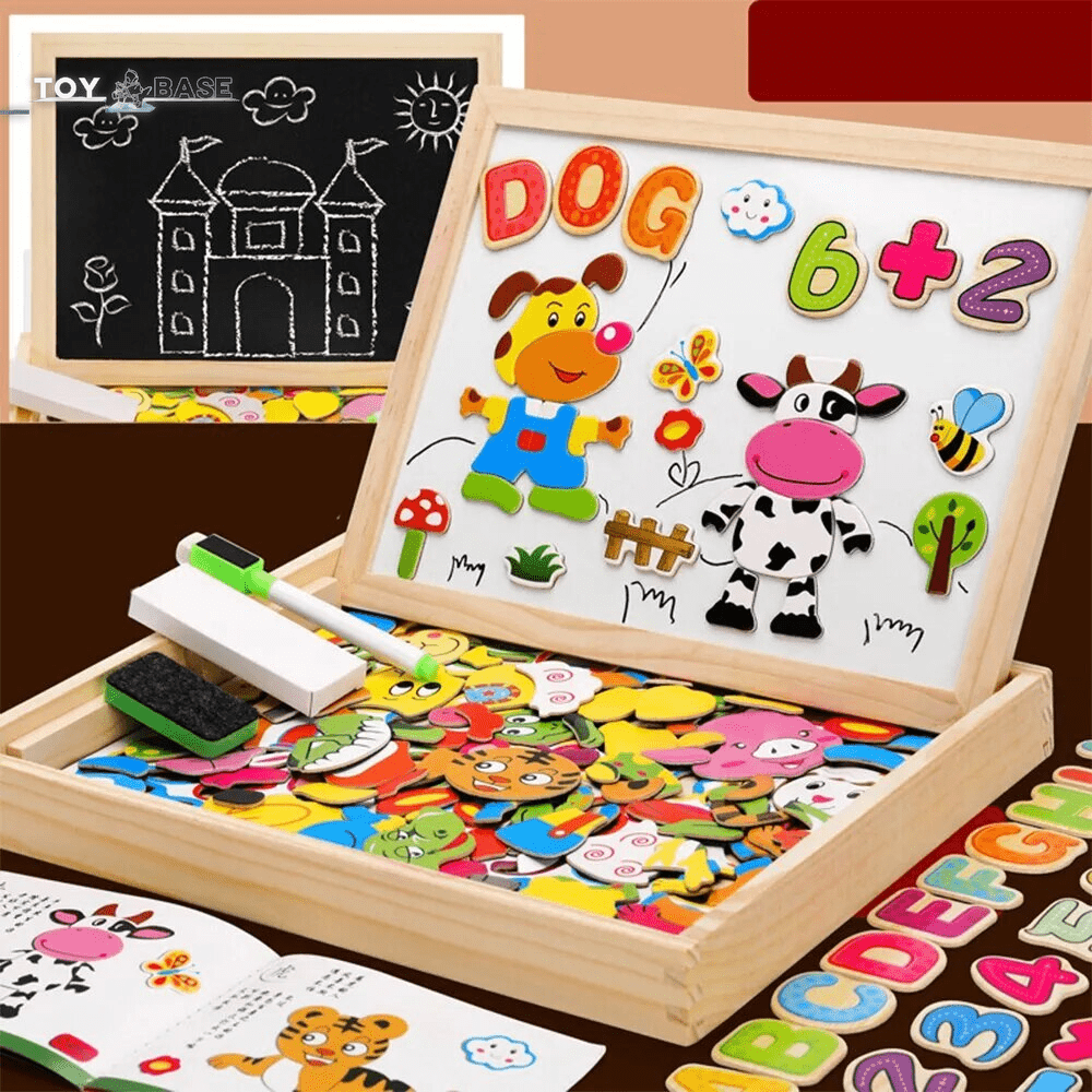 Wooden Multifunction Animal Puzzle - Writing Magnetic Drawing Board - The Toy Base