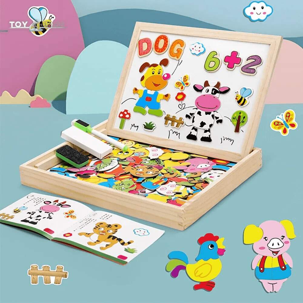 Wooden Multifunction Animal Puzzle - Writing Magnetic Drawing Board - The Toy Base