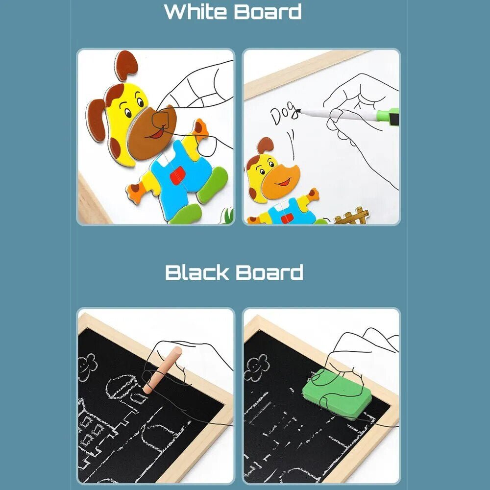 Wooden Multifunction Animal Puzzle - Writing Magnetic Drawing Board - The Toy Base