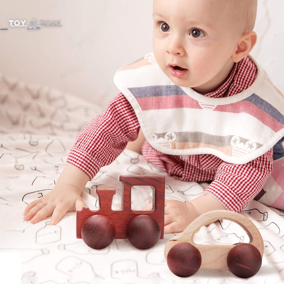 Wooden Rattle - Organic Wooden Cars - 2Pc - Toys Montessori - I Love 💕