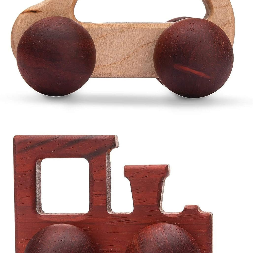 Wooden Rattle - Organic Wooden Cars - 2Pc - Toys Montessori - I Love 💕