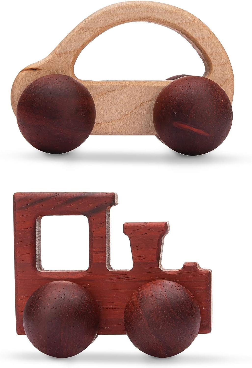 Wooden Rattle - Organic Wooden Cars - 2Pc - Toys Montessori - I Love 💕