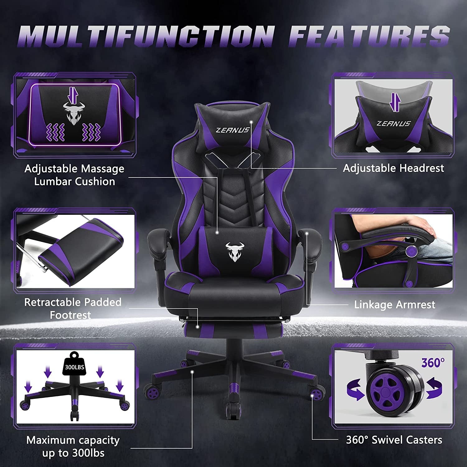 ZEANUS Gaming Chair - Reclining Computer Chair with Footrest High Back Gamer Chair with Massage Large Computer Gaming Chair Racing Style Chair for Gaming Big and Tall Gaming Chairs for Adult - I Love 💕